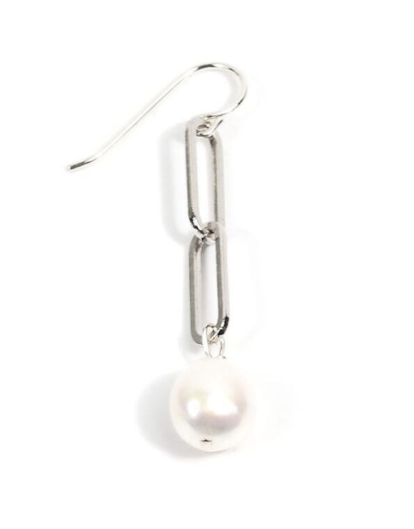 silver paperclip baroque pearl earrings