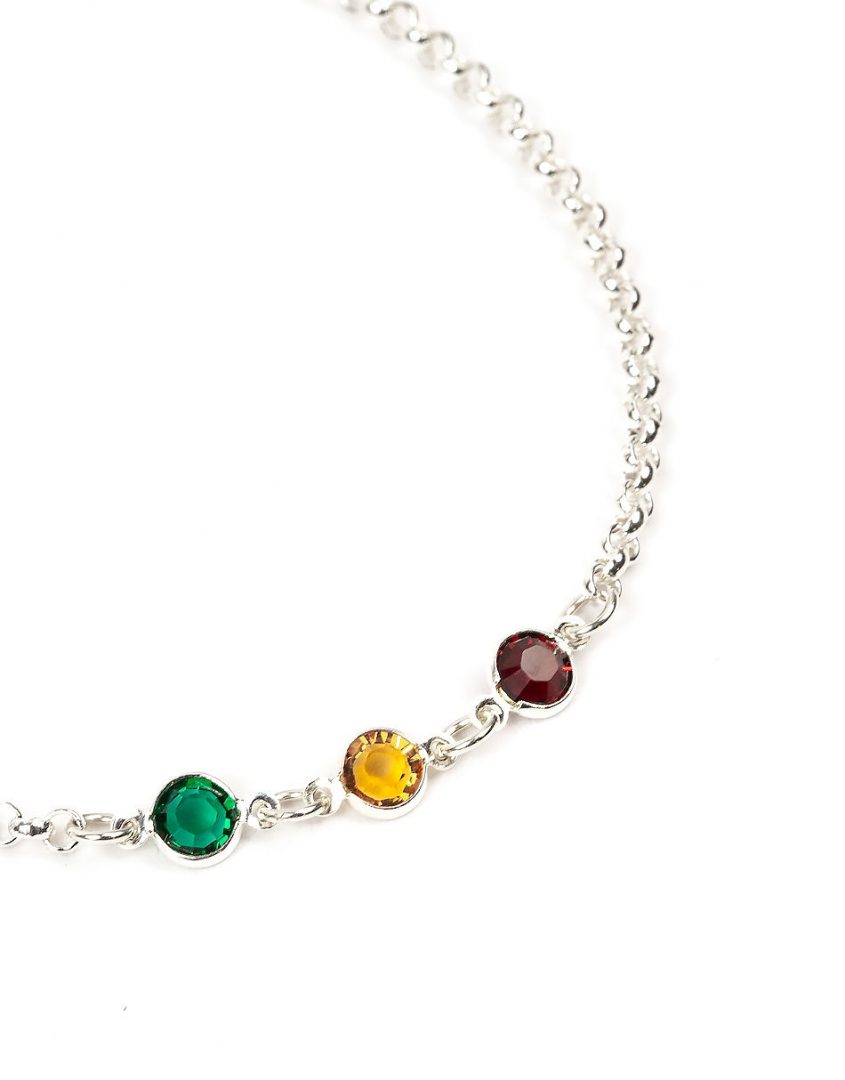 silver connected birthstone bracelet