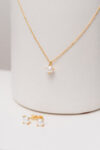 Golden Pearl Necklace And Stud Earring Set