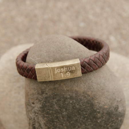 Engraved Brass Braided Leather Cuff in Brown For Men