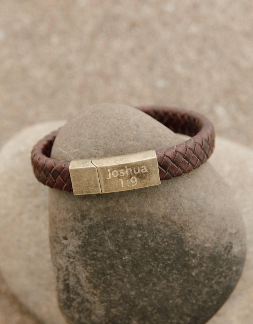 Engraved Brass Braided Leather Cuff in Brown For Men