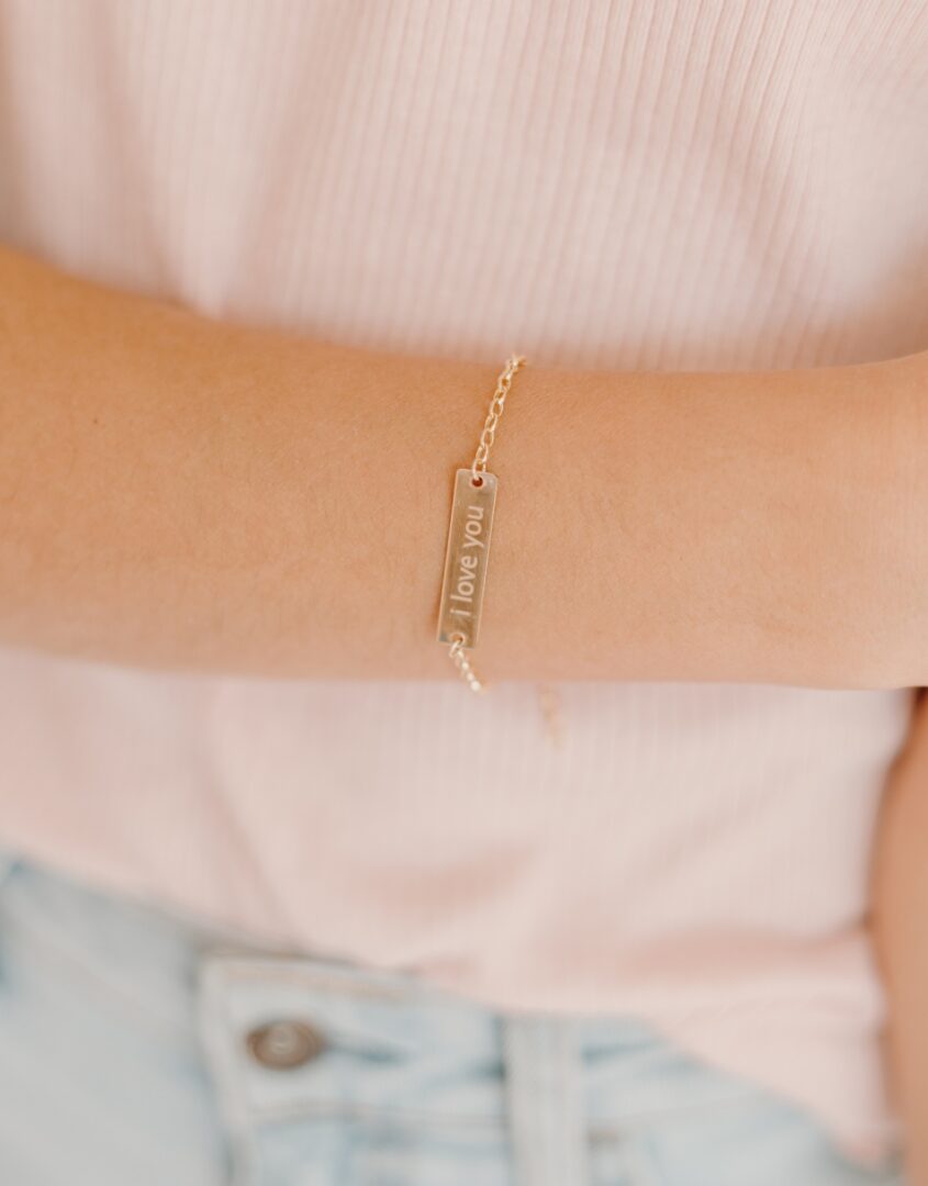 Gold-Filled Rectangle Bracelet for Little Girls with 'I Love You' engraved