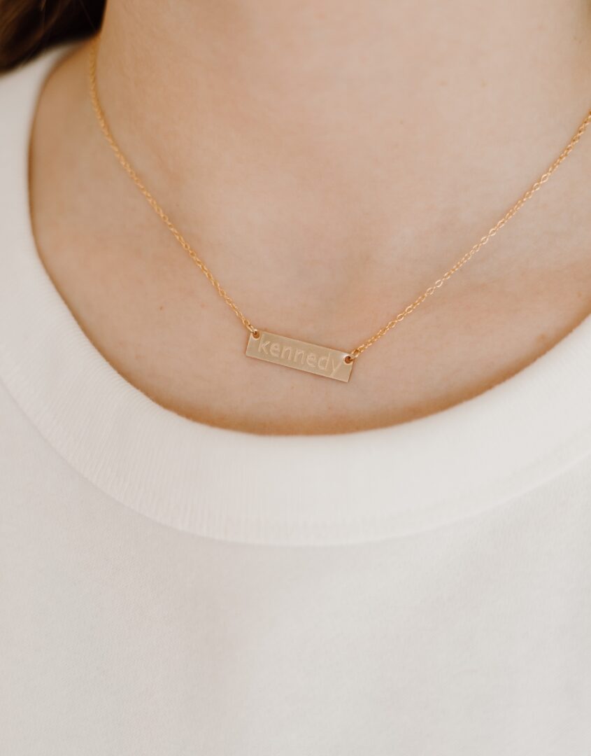 Golden Name Bar Necklace for Little Girls with name engraved