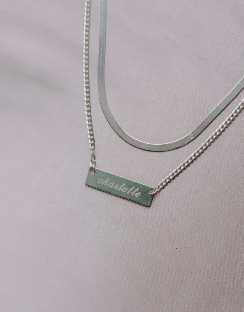Layered Sterling Silver Herringbone Name Bar Necklace