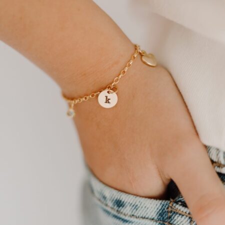 Golden Initial bracelet for little girls with heart charm