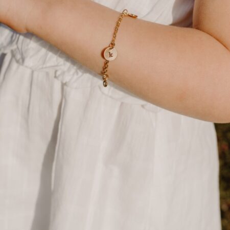 Golden Initial bracelet for little girls with heart charm