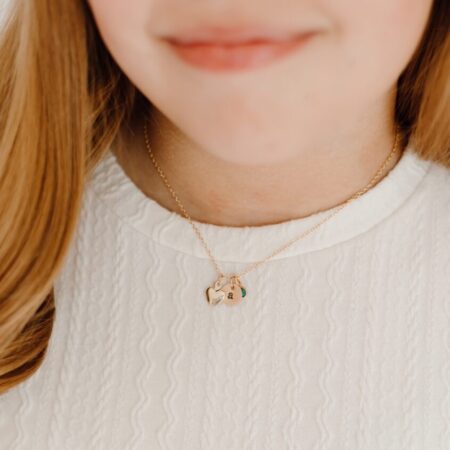 Gold-Filled Initial Necklace with heart charm and birthstone for Little Girls