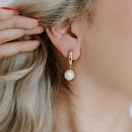 Gold Baroque Pearl Hoop Earrings For Women