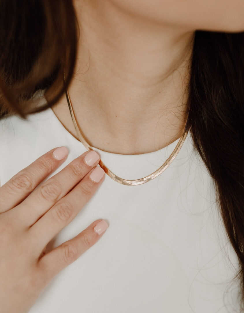 Image of Model wearing Gold-Filled Herringbone Necklace