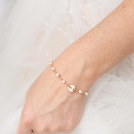 Gold Pearl Rosary Bead Initial Bracelet