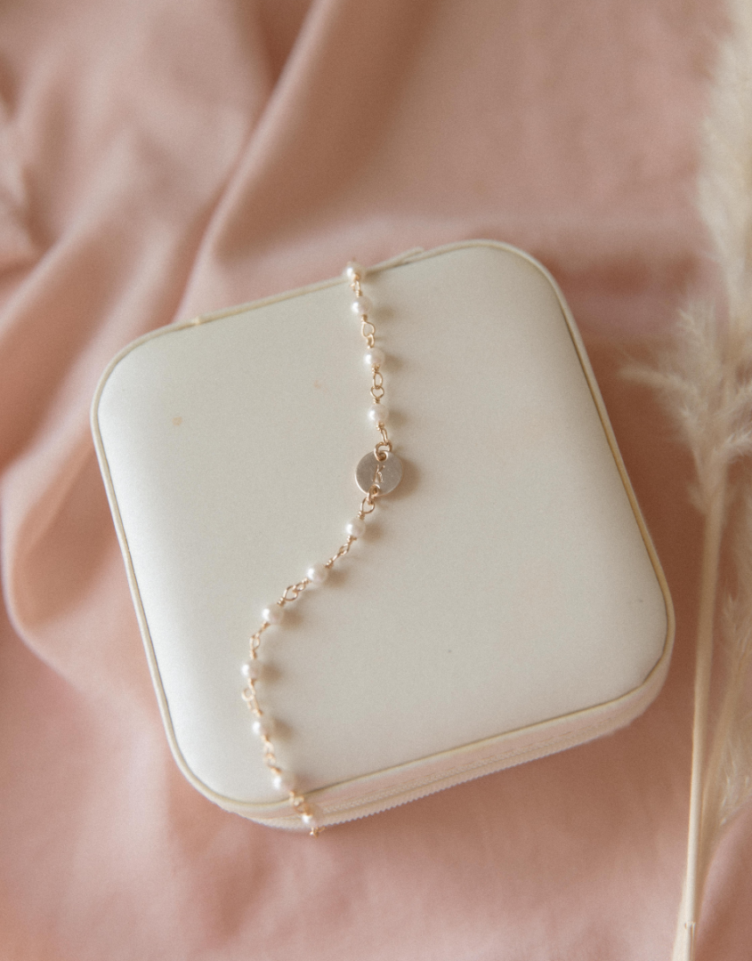 Gold Pearl Rosary Bead Initial Bracelet | Bracelets For Women