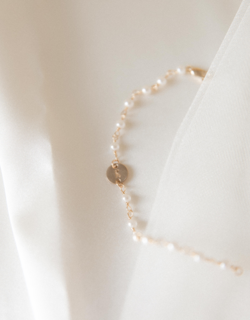 Gold Pearl Rosary Bead Initial Bracelet For Women