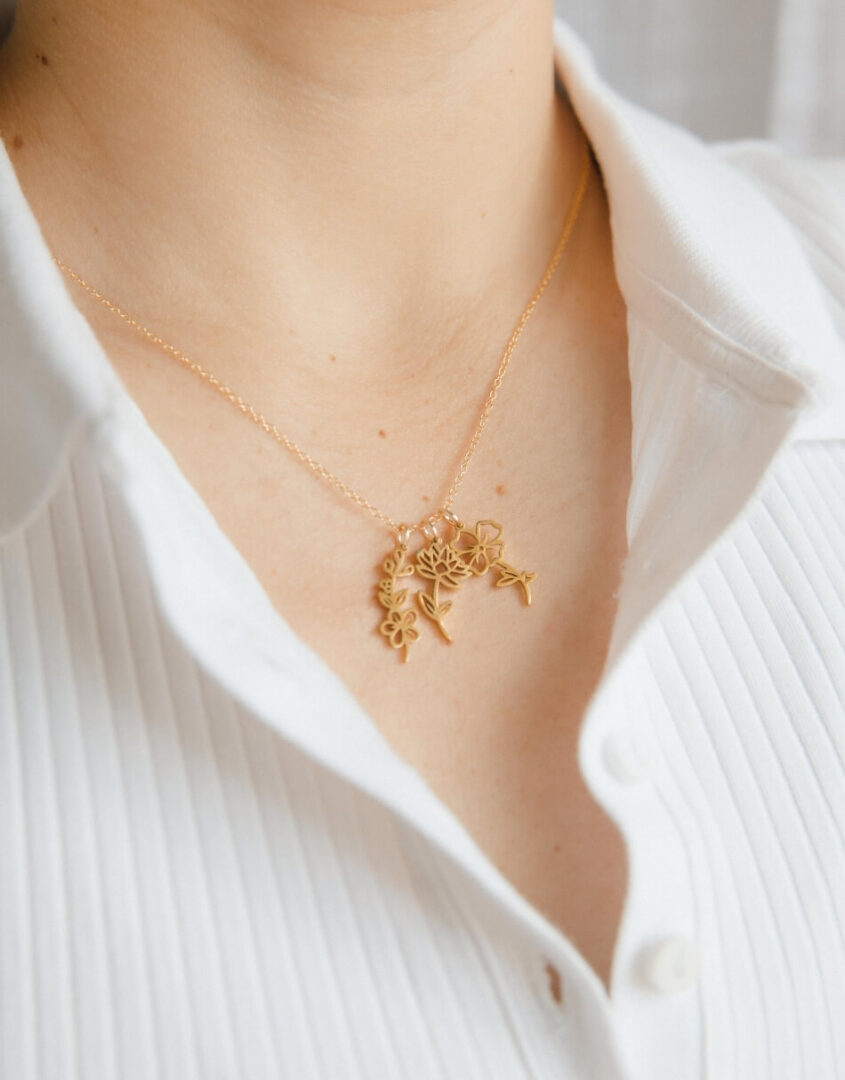 Golden Birth Flower Charm Necklace
