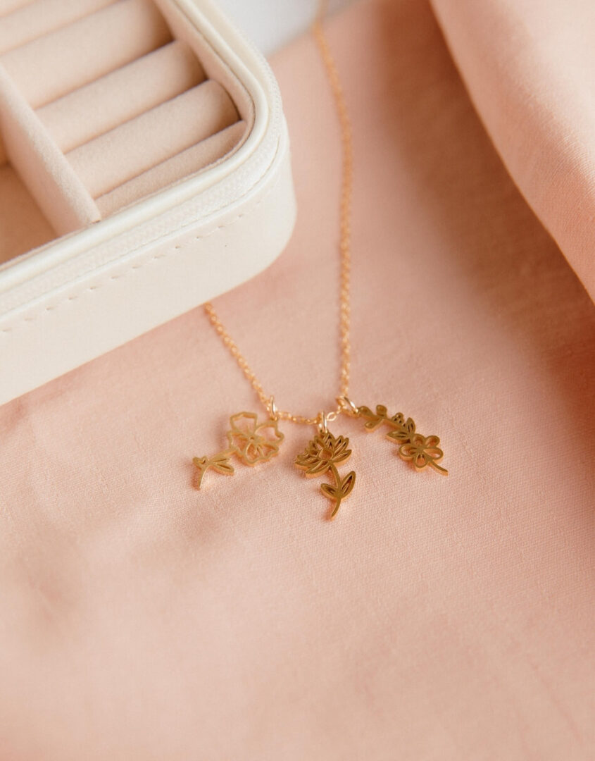 Golden Birth Flower Charm Necklace