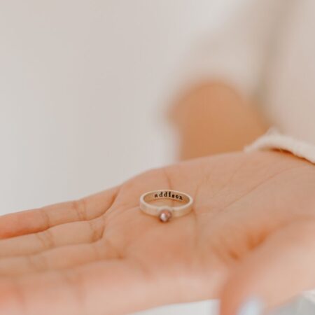 Custom Birthstone ring with name engraved for little girls