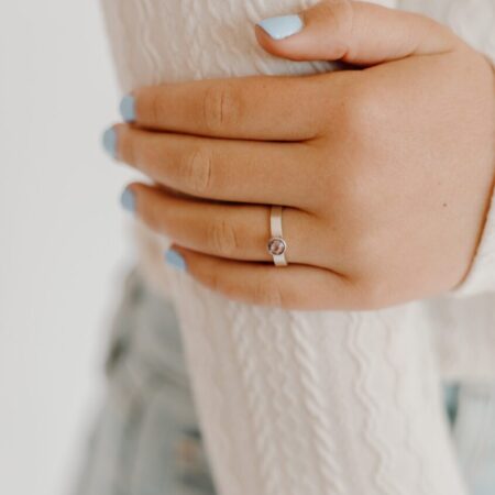 Custom Birthstone ring with name engraved for little girls