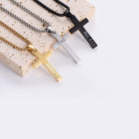 Engraved Men's Stainless Steel Cross