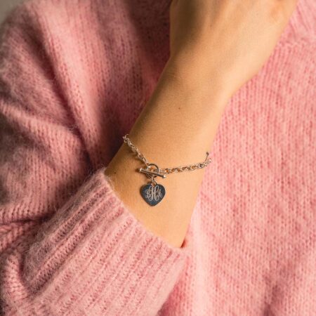 Monogram Silver Heart Bracelet