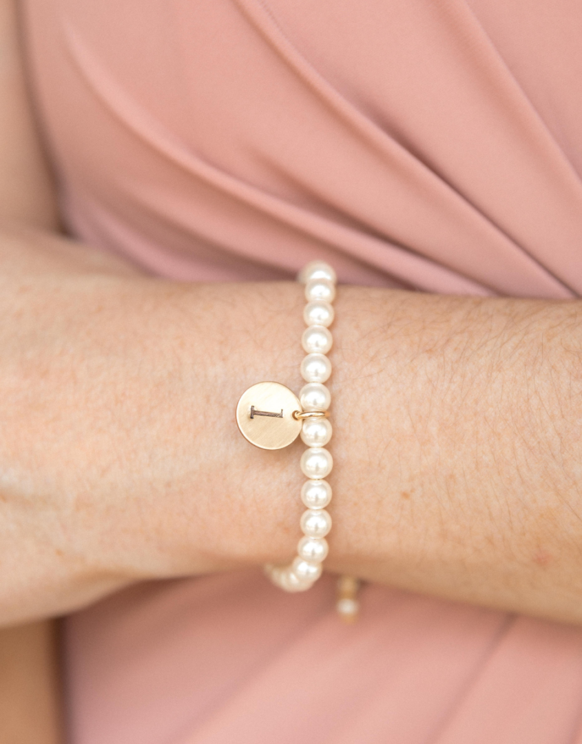 Pearl Bead Bracelet With Initial