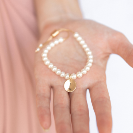 Pearl Bead Bracelet With Gold Initial Charm