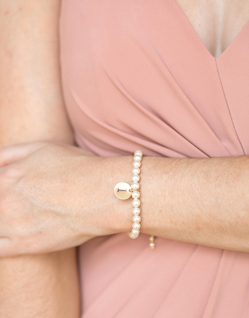 Pearl Bead Bracelet With Initial Charm For Bridal Shower