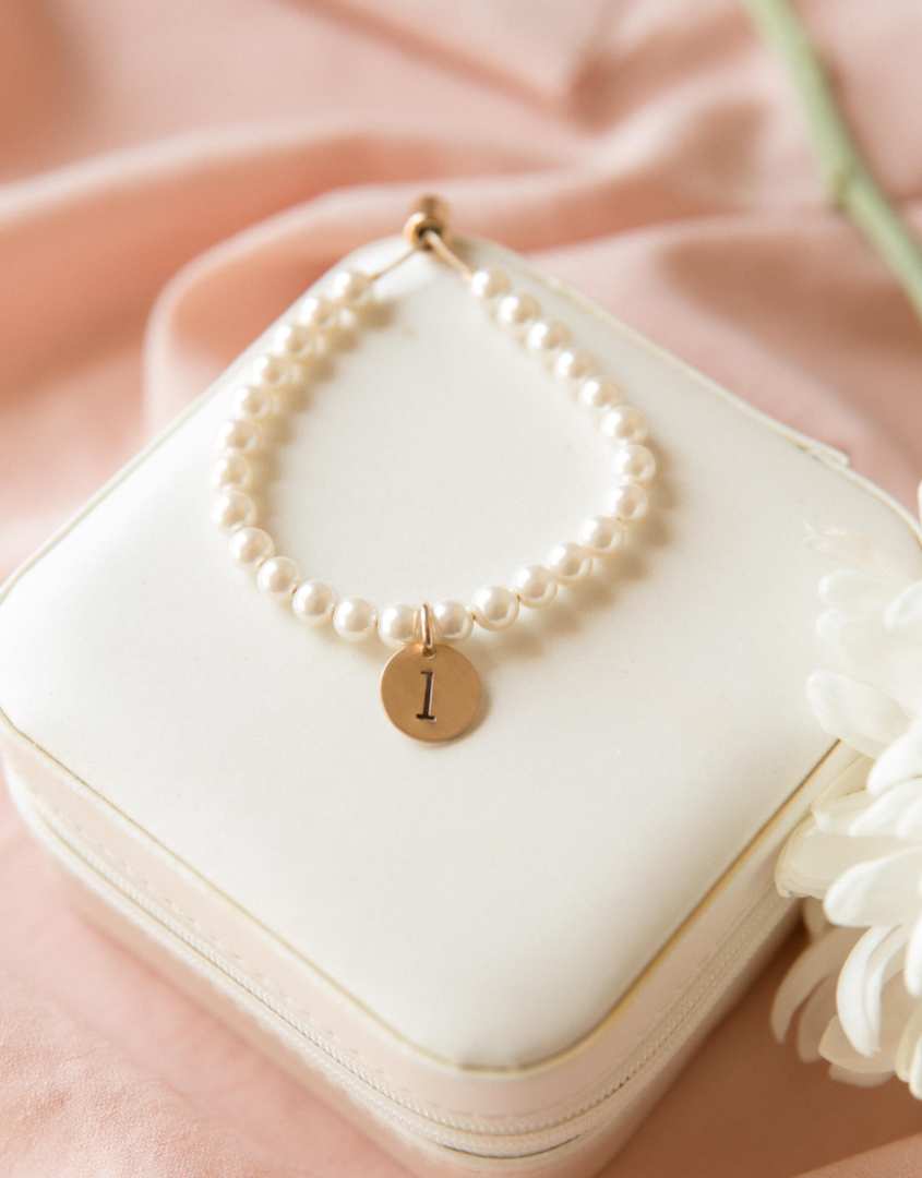Pearl Bead Bracelet With Initial For Bridesmaids