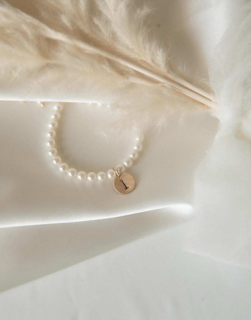Pearl Bead Bracelet With Initial For Brides