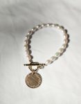 Rice Pearl Bracelet with Engraved Charm – Image 1