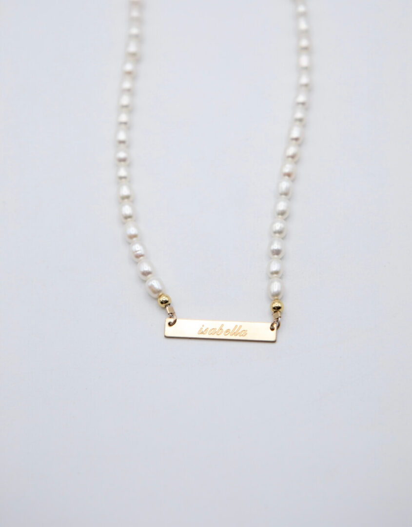 Rice Pearl Gold-Filled Bar Necklace