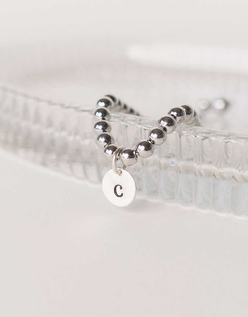 Personalized Silver Bead Initial Bracelet For Wife