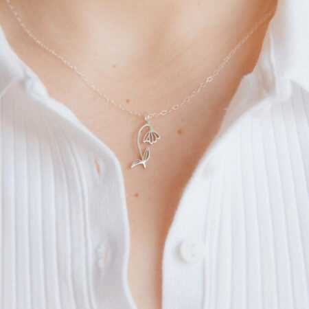 Model wearing Silver Birth Flower Necklace