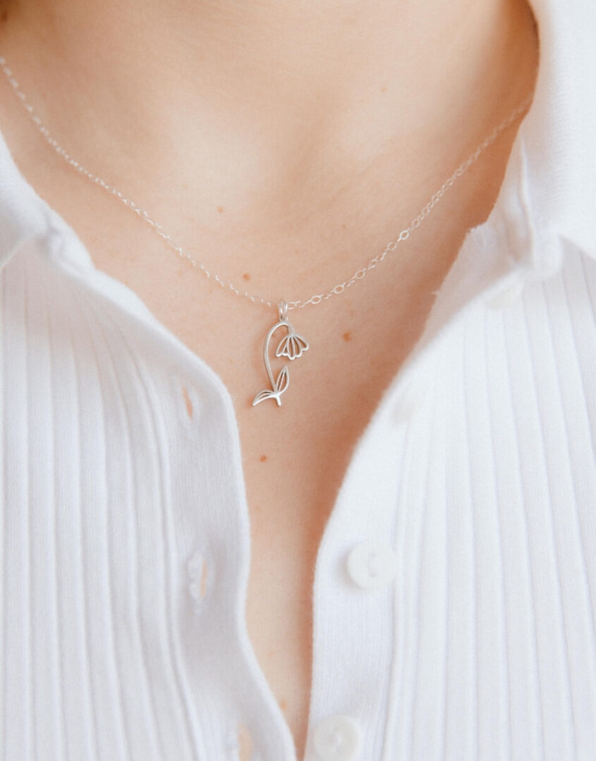 Model wearing Silver Birth Flower Necklace