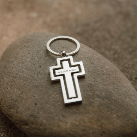 Stainless Engraved Cross Keychain For Men