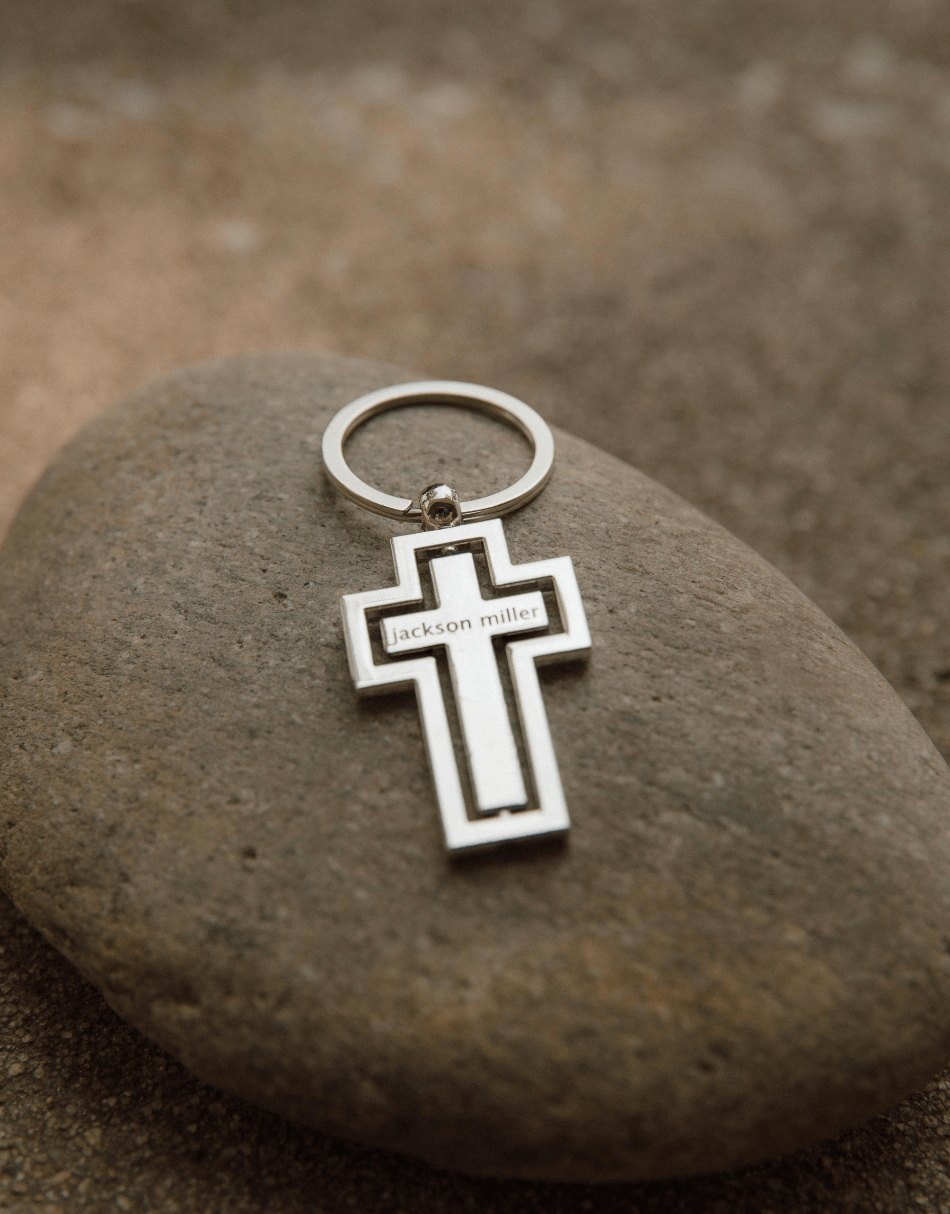 Stainless Engraved Cross Keychain For Men