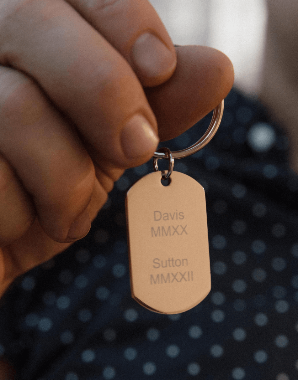Stainless Engraved Dog Tag Keychain For Men