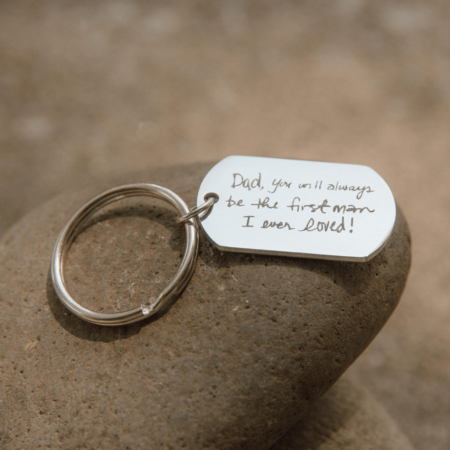 Stainless Engraved Handwritten Dog Tag Keychain For Dad