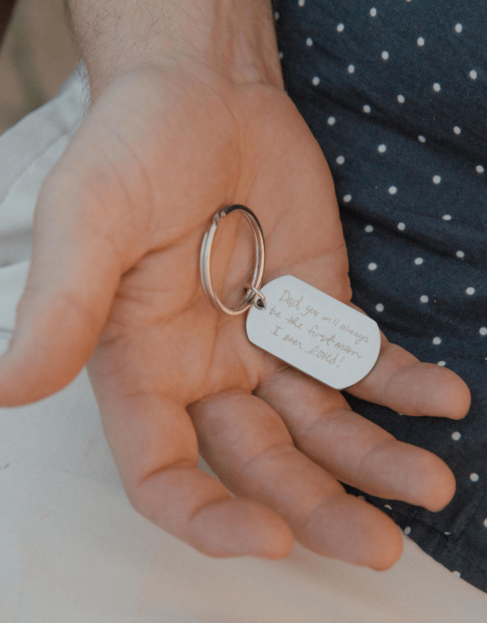Stainless Engraved Handwritten Dog Tag Keychain For Men
