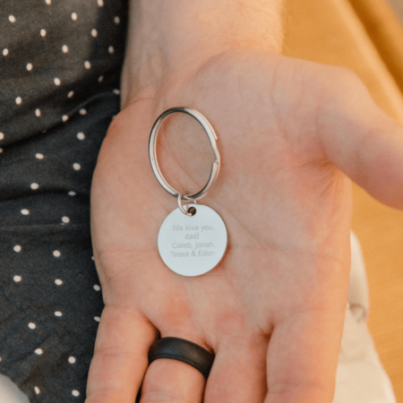 Stainless Round Disc Engraved Keychain For Dad