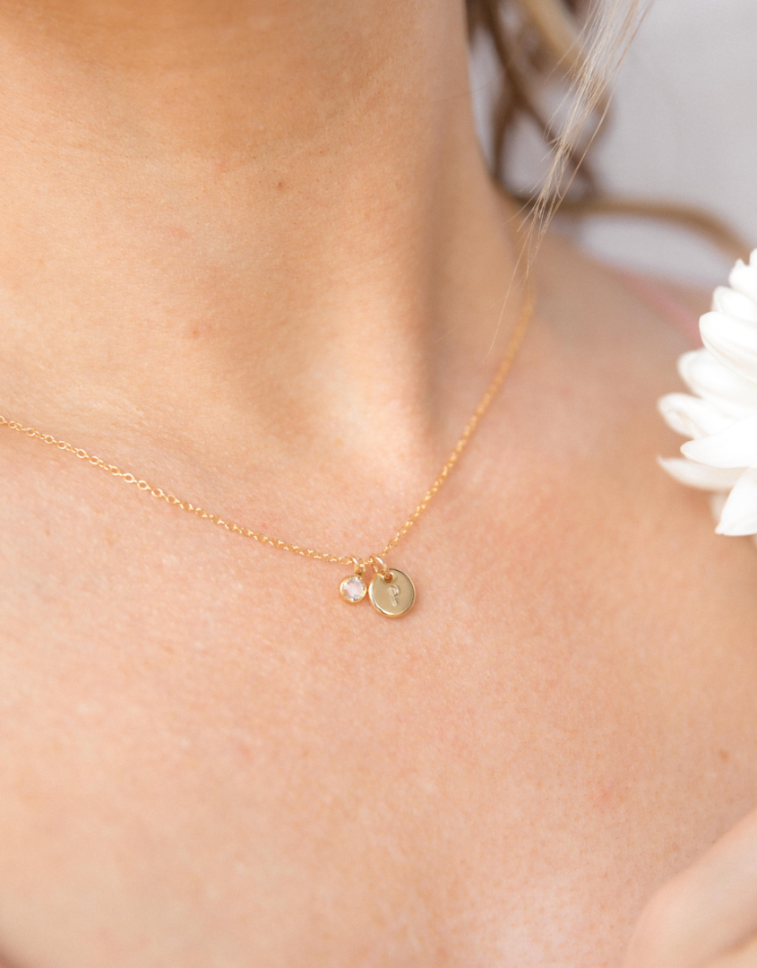 Tiny Coin Initial Necklace in Gold