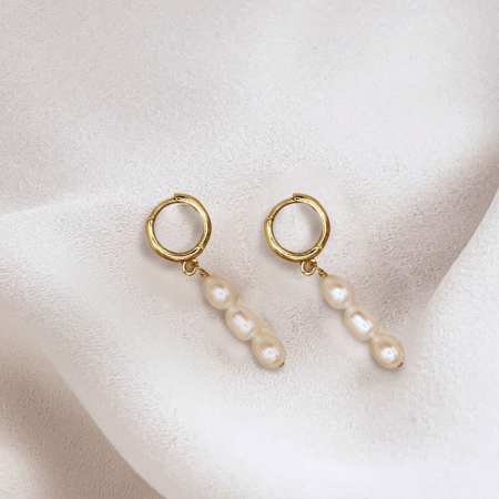 Triple Rice Pearl Earrings
