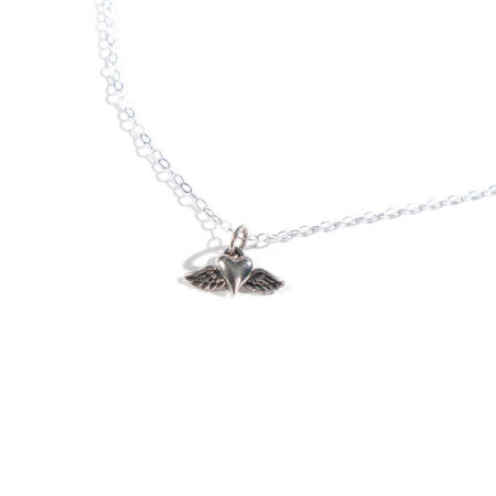 Sterling silver heart with wings, hung on a sterling silver dainty chain. Perfect gift for someone who just lost a loved one