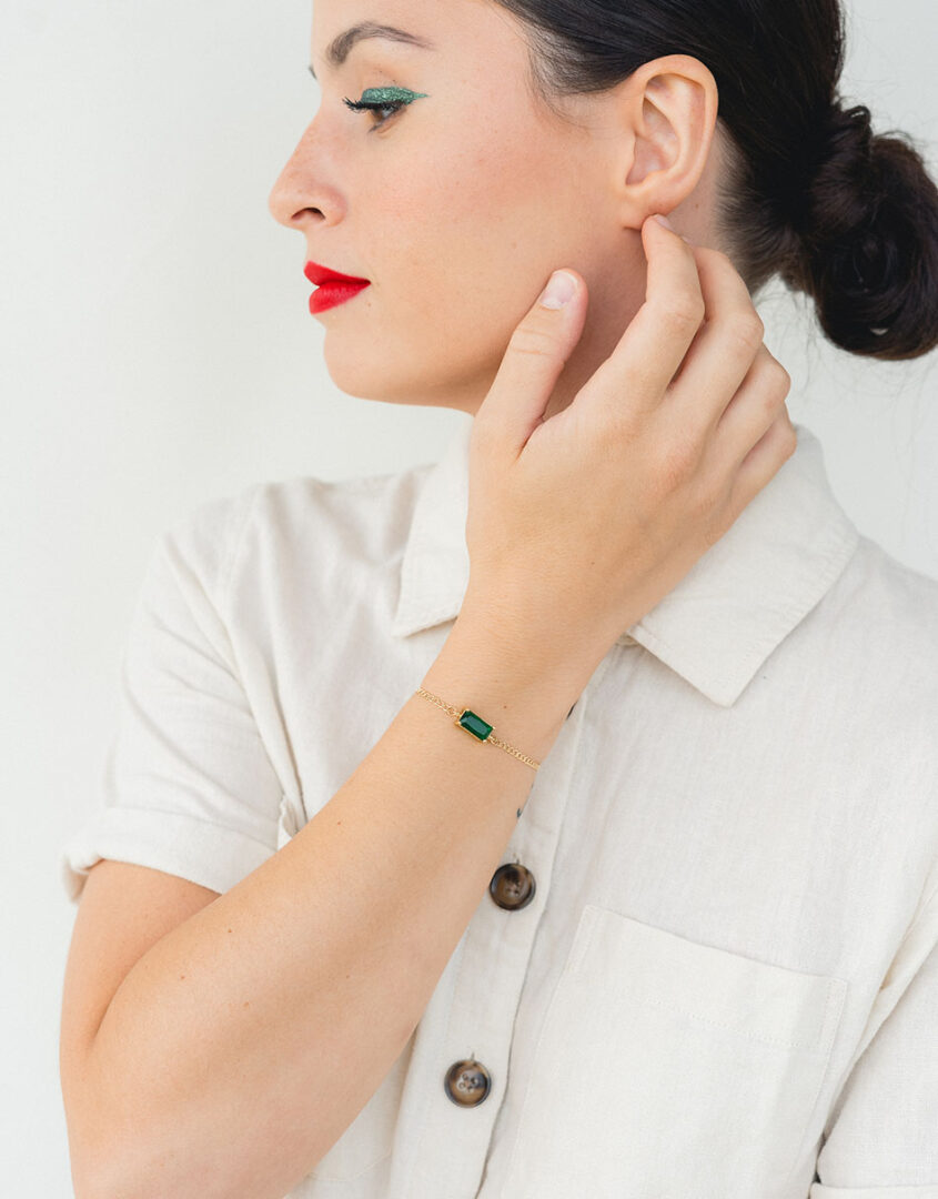 Gold Emerald Baguette Bracelet For Her