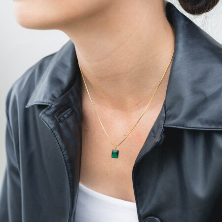 Gold Emerald Square Set | Emerald Baguette Necklace & Earrings