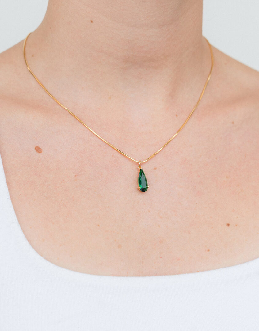 Gold Emerald Tear Drop Necklace