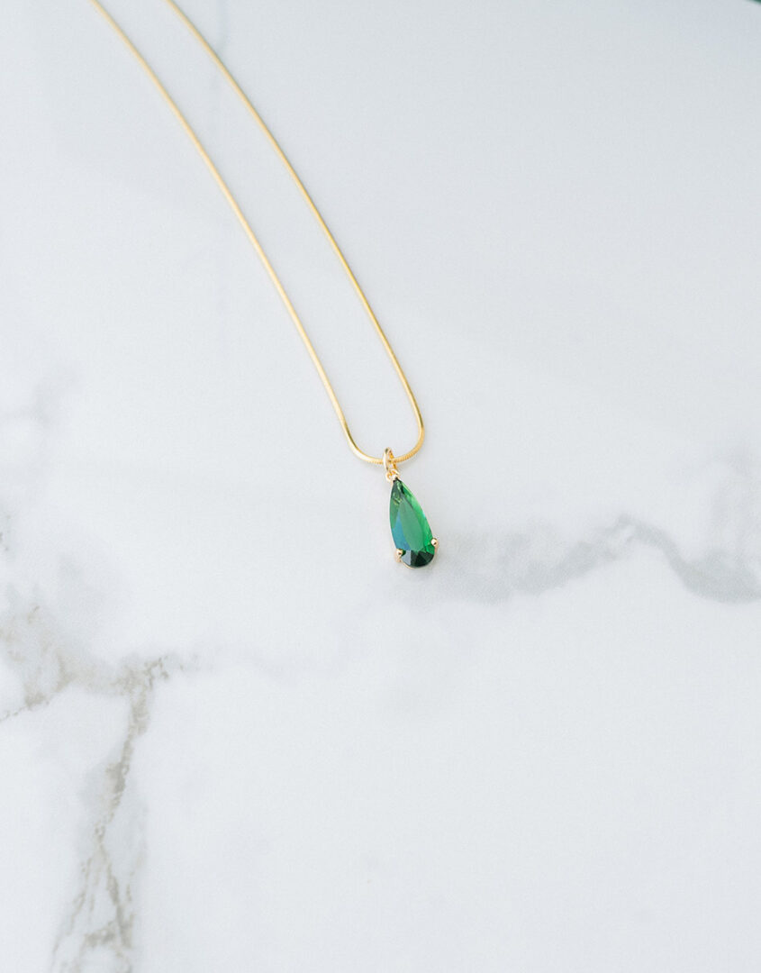 Gold Emerald Tear Drop Necklace For Grandma, Mom, Wife