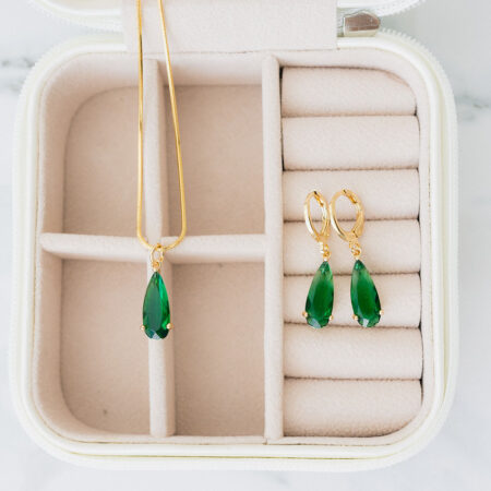 Gold Tear Drop Emerald Set