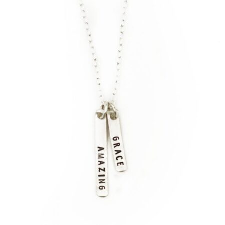 A beautiful sterling silver rectangle necklace engraved with Amazing Grace. Perfect gift for wife, mom, friend, boss