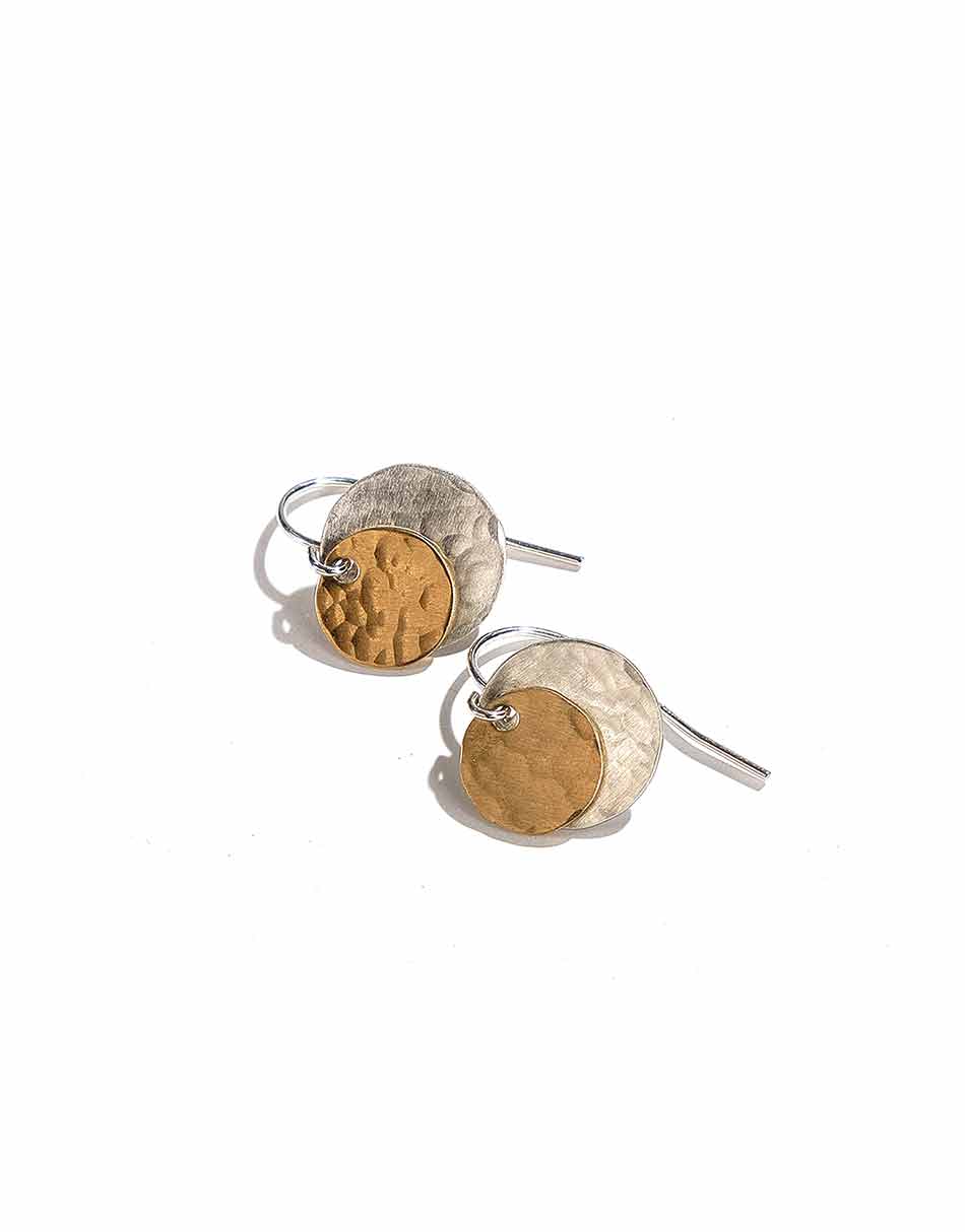 Mixed metal earrings made of timeless, sterling silver and gorgeous brass discs. Perfect jewelry for girls of any age