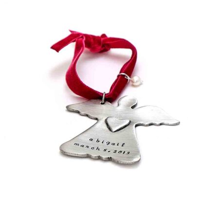 Perfect Christmas gift for a family or a kid. This angle ornament is hand stamped with name or messgae of your choice