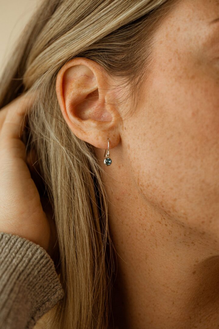 bezel birthstone drop earrings
